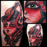 Traditional, girl, girl head, Tattoo, Traditional Girl Head Tattoo, tattoo ideas, Iron Tiger, Columbia MO, Gabe Garcia