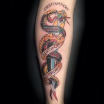 snake and dagger tattoo, traditional, snake Iron tiger, Columbia MO, Gabe Garcia