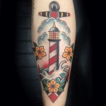 Traditional lighthouse tattoo,Traditional, lighthouse, tattoo, Iron tiger, Columbia MO, Gabe Garcia