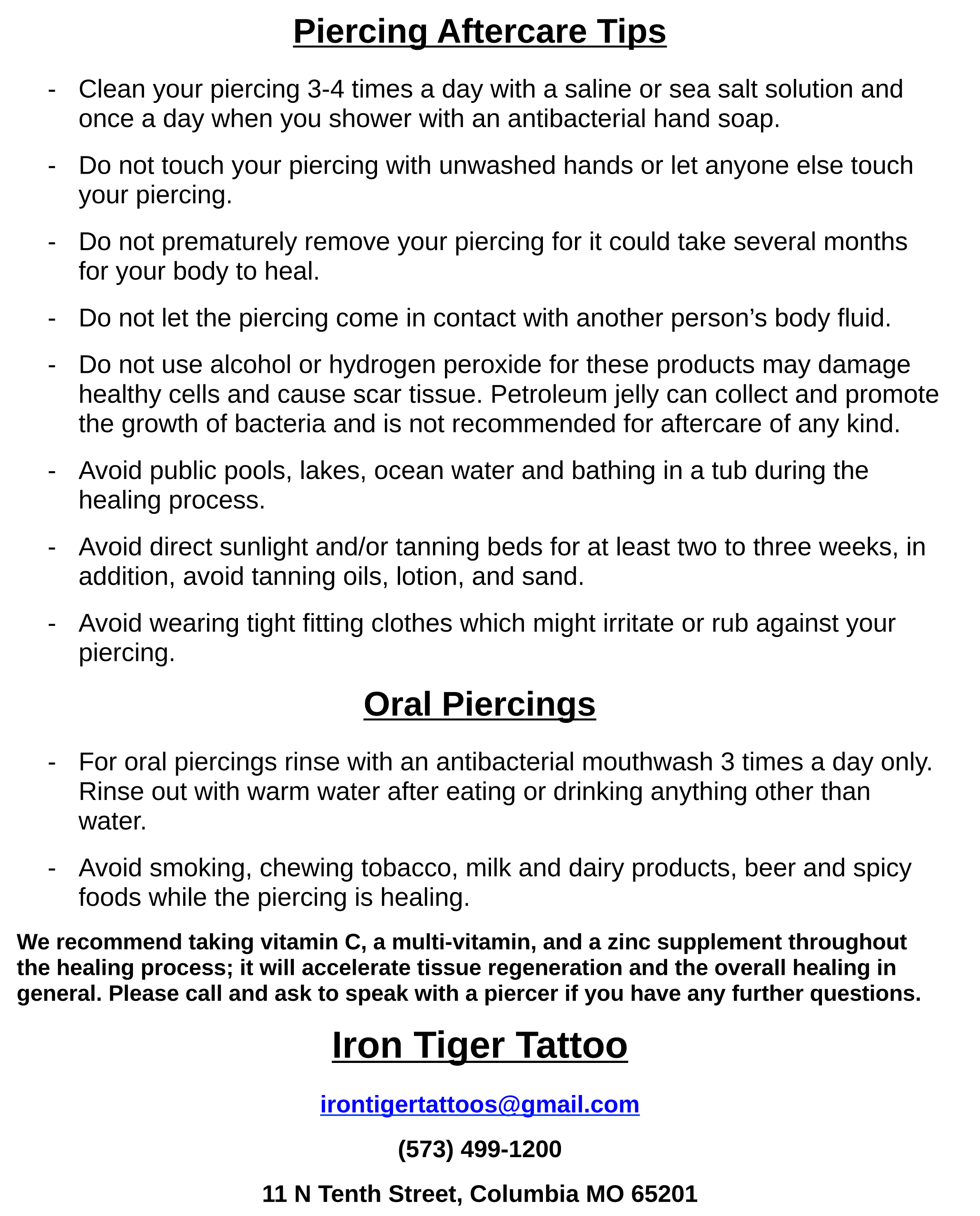Printable Piercing Aftercare Form Ubicaciondepersonas cdmx gob mx