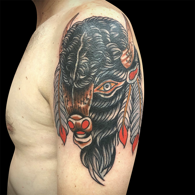 Bailey Hunter Robinson  A Bison head I tattooed on Charles from SF